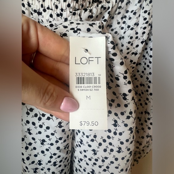 LOFT White and Black Floral Button Pull On Midi Skirt Size Medium NWT BRAND NEW - Picture 10 of 14